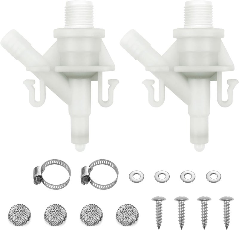 Aecsze 2 Pack 385311641 RV Toilet Water Valve Replacement Kit, Durable Plastic Water Valve Kit, for 300 310 320 Series for Dometic and Sealand Marine Toilet, Includes Hose Clamp and Fasteners - Image 1